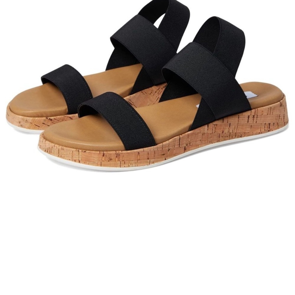 Steve Madden Black Elastic Strap Sandals, Tan Size 7